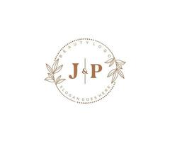 initiale jp des lettres magnifique floral féminin modifiable premade monoline logo adapté pour spa salon peau cheveux beauté boutique et cosmétique entreprise. vecteur