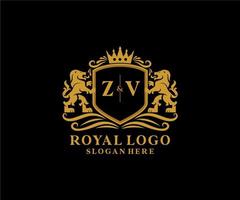 modèle de logo de luxe royal lion lettre initiale zv dans l'art vectoriel pour le restaurant, la royauté, la boutique, le café, l'hôtel, l'héraldique, les bijoux, la mode et d'autres illustrations vectorielles.