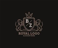 modèle initial de logo bz lettre lion royal luxe en art vectoriel pour restaurant, royauté, boutique, café, hôtel, héraldique, bijoux, mode et autres illustrations vectorielles.