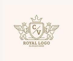 initiale CV lettre Lion Royal luxe héraldique, crête logo modèle dans vecteur art pour restaurant, royalties, boutique, café, hôtel, héraldique, bijoux, mode et autre vecteur illustration.