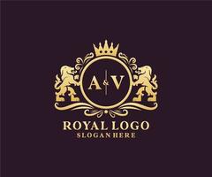 modèle de logo de luxe initial de lettre av lion royal dans l'art vectoriel pour le restaurant, la royauté, la boutique, le café, l'hôtel, l'héraldique, les bijoux, la mode et d'autres illustrations vectorielles.