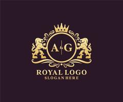 modèle de logo initial ag lettre lion royal luxe dans l'art vectoriel pour restaurant, royauté, boutique, café, hôtel, héraldique, bijoux, mode et autres illustrations vectorielles.