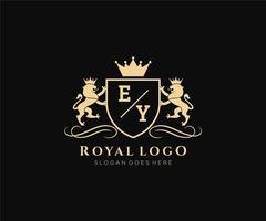 initiale euh lettre Lion Royal luxe héraldique, crête logo modèle dans vecteur art pour restaurant, royalties, boutique, café, hôtel, héraldique, bijoux, mode et autre vecteur illustration.