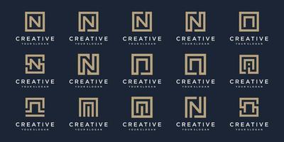 ensemble de logo conception des lettres n avec carré style. vecteur modèle