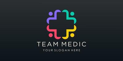 traverser médical avec gens combinaison logo conception vecteur. vecteur