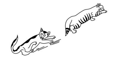 marrant chat dans contour griffonnage style. vecteur illustration dans dessin animé main tiré style isolé sur blanc Contexte.