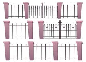 entrée portes et clôture fabriqué de acier et béton dans dessin animé style vecteur illustration