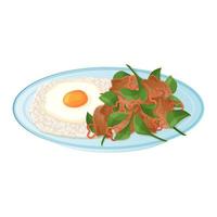 épicé thaïlandais basilic poulet tampon krapow. asiatique nourriture illustration isolé sur blanc dans dessin animé style. vecteur
