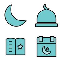 ensemble de islamique Icônes plat conception blanc arrière-plan, vecteur illustration de mosquée, étoile lune, saint livre, ornement.