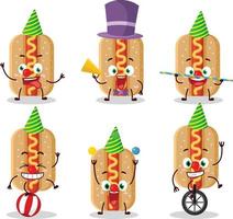 dessin animé personnage de Hot-dog avec divers cirque spectacles vecteur