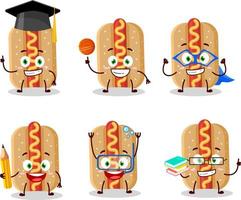 école étudiant de Hot-dog dessin animé personnage avec divers expressions vecteur