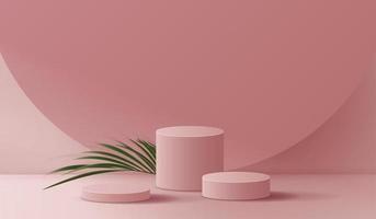 minimal cosmétique rose Contexte et prime podium afficher pour produit présentation l'image de marque et emballage présentation. studio étape avec ombre de feuille Contexte. vecteur conception.