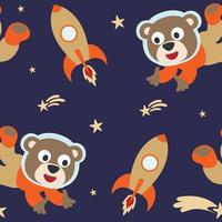 sans couture modèle mignonne astronaute animal dans espace avec dessin animé style. espace fusées, planètes, étoiles. Créatif vecteur puéril Contexte pour tissu, textile, garderie fond d'écran, carte, affiche.