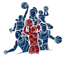 groupe de basketball femmes joueurs action dessin animé sport équipe graphique vecteur
