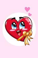 coeur kawaii avec illustration de la saint-valentin dessin animé ruban vecteur