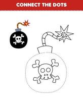 éducation Jeu pour les enfants relier le points et coloration entraine toi avec mignonne dessin animé bombe imprimable pirate feuille de travail vecteur