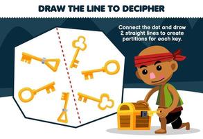 éducation Jeu pour les enfants Aidez-moi chauve homme dessiner le lignes à séparé le clé imprimable pirate feuille de travail vecteur