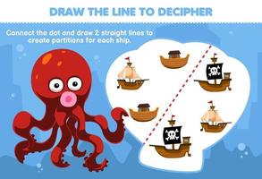 éducation Jeu pour les enfants Aidez-moi poulpe dessiner le lignes à séparé le navire imprimable pirate feuille de travail vecteur