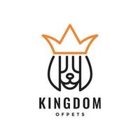 visage animal de compagnie chien longue oreille Légende Royaume Château Roi couronne mascotte minimal logo conception vecteur