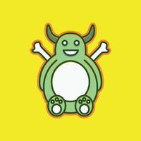 mignonne mascotte animal graisse cornu avec des os sourire vert monstre logo conception vecteur