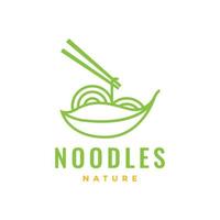 végétarien nouille nourriture feuilles baguettes santé vert moderne logo conception vecteur