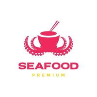 poulpe tentacule Fruit de mer goût soupe bol nouille baguettes moderne logo conception vecteur