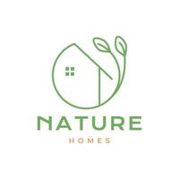 Accueil maison futuriste la nature feuilles minimaliste architecte cercle géométrique logo conception vecteur