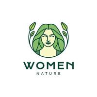 la nature femmes le plus long cheveux salon traitement peau se soucier feuilles à base de plantes coloré logo conception vecteur