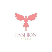 féminin fille femelle robe ailes ange magnifique logo conception vecteur