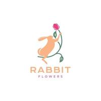 animal animaux domestiques lapin lièvre lapin fleurs Rose moderne logo conception vecteur