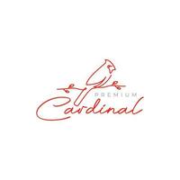 cardinal oiseau perché arbre brindille feuilles féminin ligne art logo conception vecteur