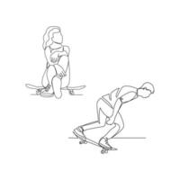 patineur vecteur illustration tiré dans ligne art style