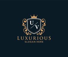 modèle initial de logo de luxe royal de lettre uv dans l'art vectoriel pour le restaurant, la royauté, la boutique, le café, l'hôtel, l'héraldique, les bijoux, la mode et d'autres illustrations vectorielles.