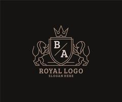 modèle de logo de luxe royal de lion de lettre ba initiale dans l'art vectoriel pour le restaurant, la royauté, la boutique, le café, l'hôtel, l'héraldique, les bijoux, la mode et d'autres illustrations vectorielles.