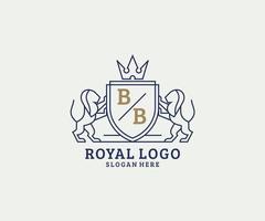 modèle de logo initial bb lettre lion royal luxe en art vectoriel pour restaurant, royauté, boutique, café, hôtel, héraldique, bijoux, mode et autres illustrations vectorielles.
