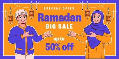 modèle de bannière horizontale de vente de ramadan vecteur