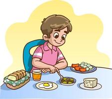 enfant prenant son petit déjeuner illustration vectorielle vecteur