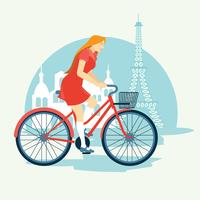 Femme faisant du vélo Bonjour Paris vecteur