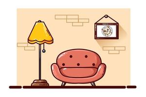illustration de canapé et de lampe vecteur