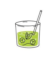 vert thé camarade ou Mojito. été rafraîchissant boire. cocktail dans verre. branché contour dessin animé isolé sur blanc vecteur