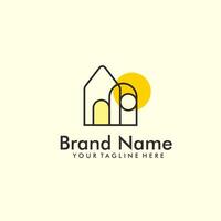 conception logo maison avec lineart style et Jaune Couleur vecteur