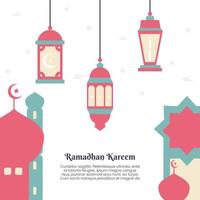 attrayant Ramadan kareem affiche conception avec minimalisme vecteur illustration de mosquée et lanterne lumières pour islamique jeûne un événement