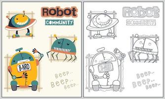 ensemble de marrant des robots, vecteur dessin animé illustration, coloration livre ou page