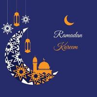 Ramadan kareem dans croissant lune forme avec lampe. - vecteur. vecteur