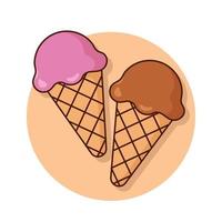 mignonne la glace crème scoop dessin animé icône vecteur. fraise et Chocolat boules dans gaufre cône. desserts et sucré nourriture plat conception icône concept. vecteur plat contour icône
