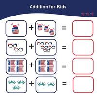 compte activité pour les enfants. correspondant à le image avec le répondre. mathématique Additionnel feuille de travail pour enfants. vecteur déposer.