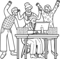 équipe de affaires femmes réjouissance dans Succès illustration dans griffonnage style vecteur