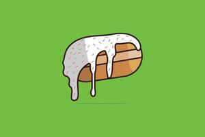 mignonne Donut dessin animé personnage vecteur illustration. nourriture objets icône concept. coloré brillant beignets avec glaçage et poudre vecteur conception avec ombre