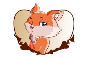 un petit renard mignon avec illustration de fond d & # 39; amour vecteur