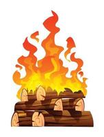 brûlant feu avec bois. bois de chauffage flammes vecteur dessin animé illustration